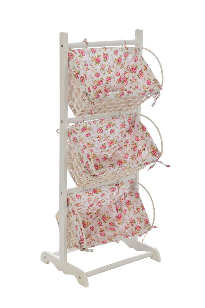 3 Tier Wooden Wicker Basket Storage Unit Display Stand Shabby Chic White eBay