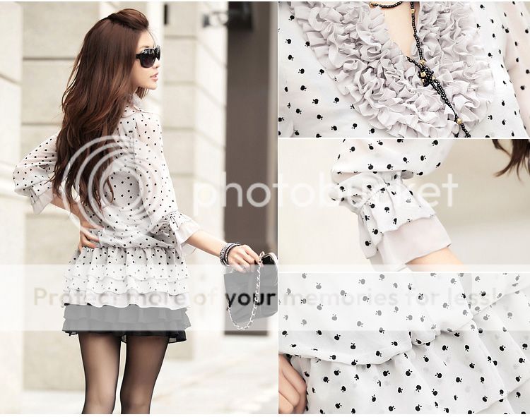 Womens New Stylish Casual Polka Dots Chiffon Tops Dress  