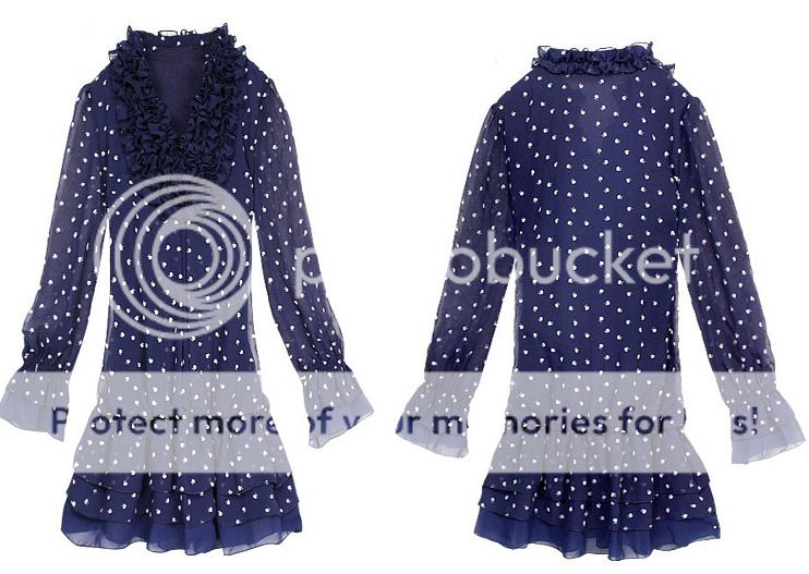 Womens New Stylish Casual Polka Dots Chiffon Tops Dress  