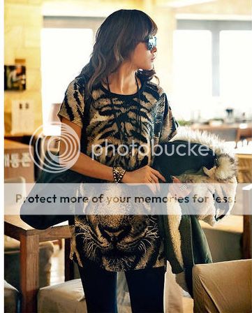 New Womens Fashion T shirts Casual Printed Tiger Long NWT Top T shirt 